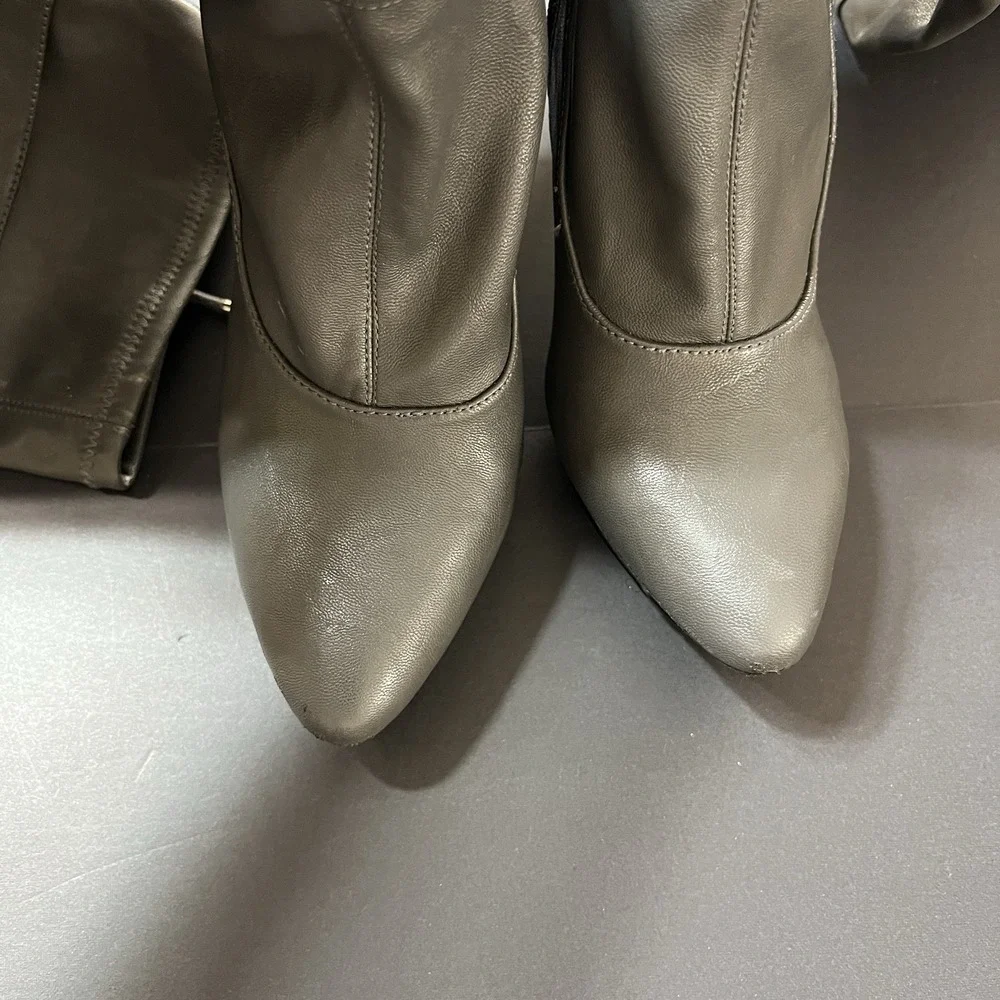 Nine West Knee High Boots Stiletto Womens 7.5 Gray Tie Accents Boho Going Out